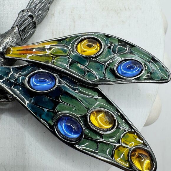 Erwin Pearl Colorful Dragonfly Brooch Enamel Gripoix Style Blue Green Insect Big - Picture 10 of 15